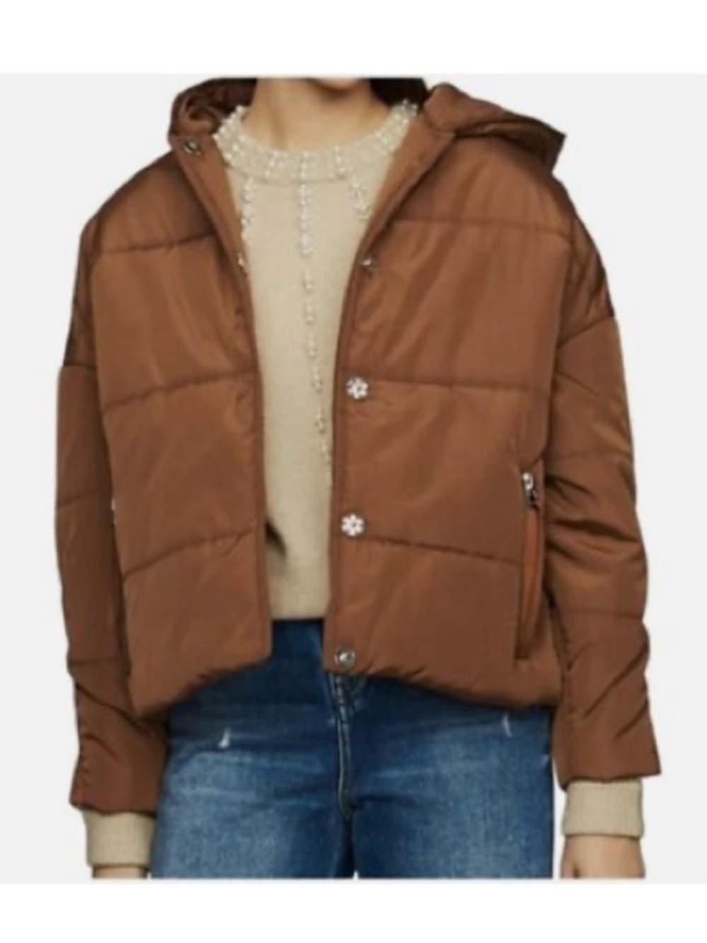 Maje Brown Puffer Jacket with Hood